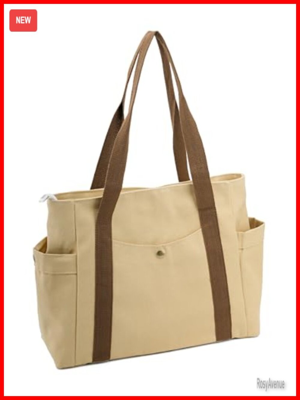 Canvas Tote Bag with Zipper Multiple Pockets Lightweight Travel Work